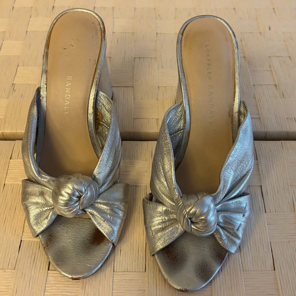 Loeffler Randall Coco Knotted Silver Metallic Leather Mules